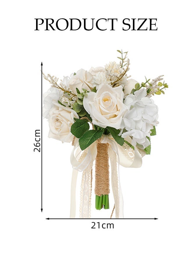 DUNISO Wedding Bouquets for Bride, Artificial Fake Silk Roses Flowers for Wedding, French Vintage Boho Rustic Church Decoration, Toss Bouquet - Image 2